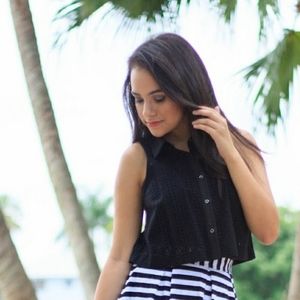 Ali Ro Black Eyelet Botton Down Crop Top